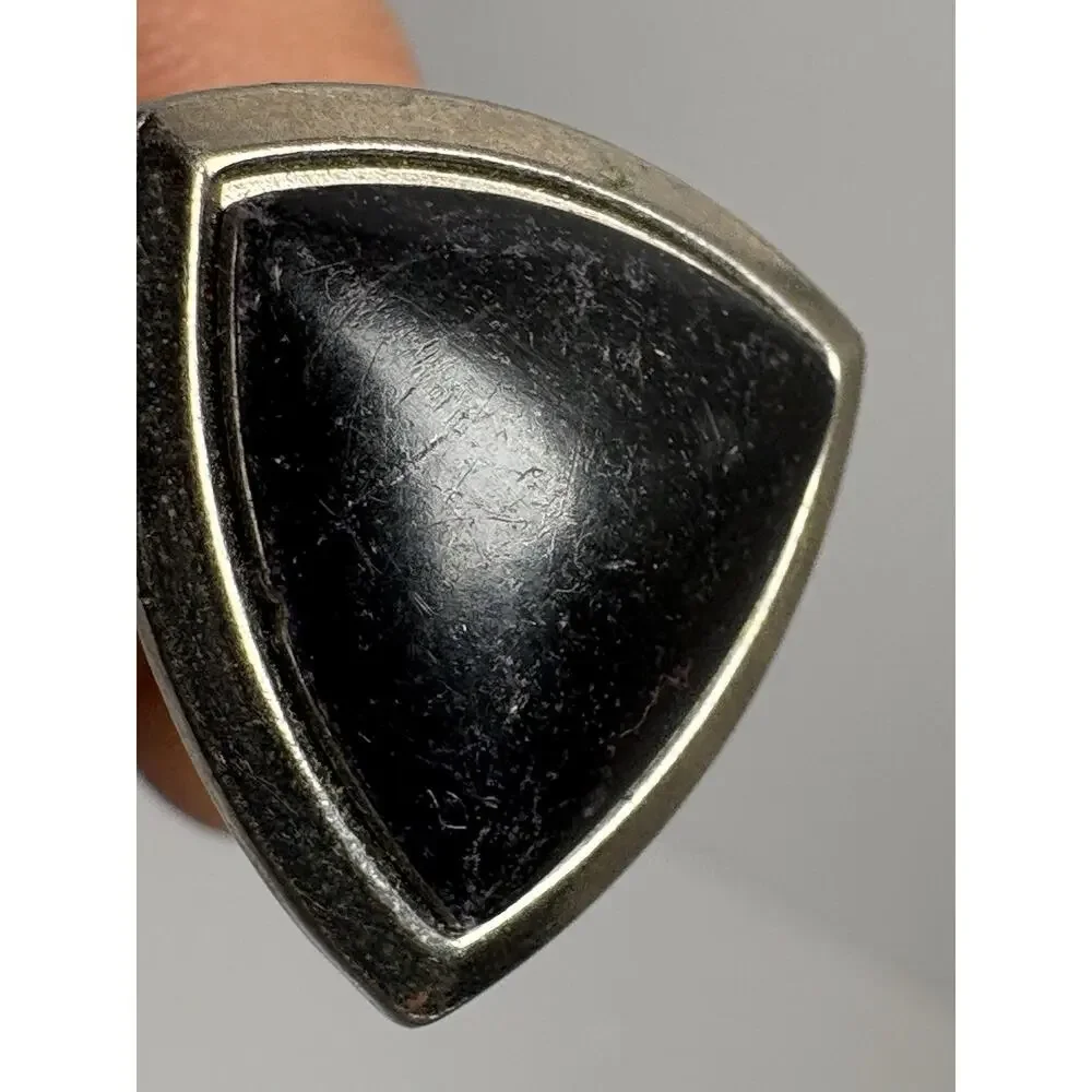 Vintage Black Onyx Style Triangle Cufflinks Silver Tone Men’s Formal Wear